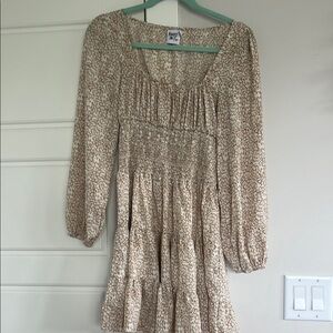 Princess Polly Tan Gold Ruched Sundress Long Sleeve